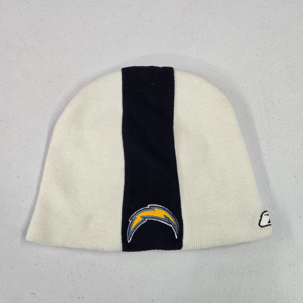 Los Angeles Chargers Men Hat One Size White‎ Striped Beanie Logo Fleece NFL